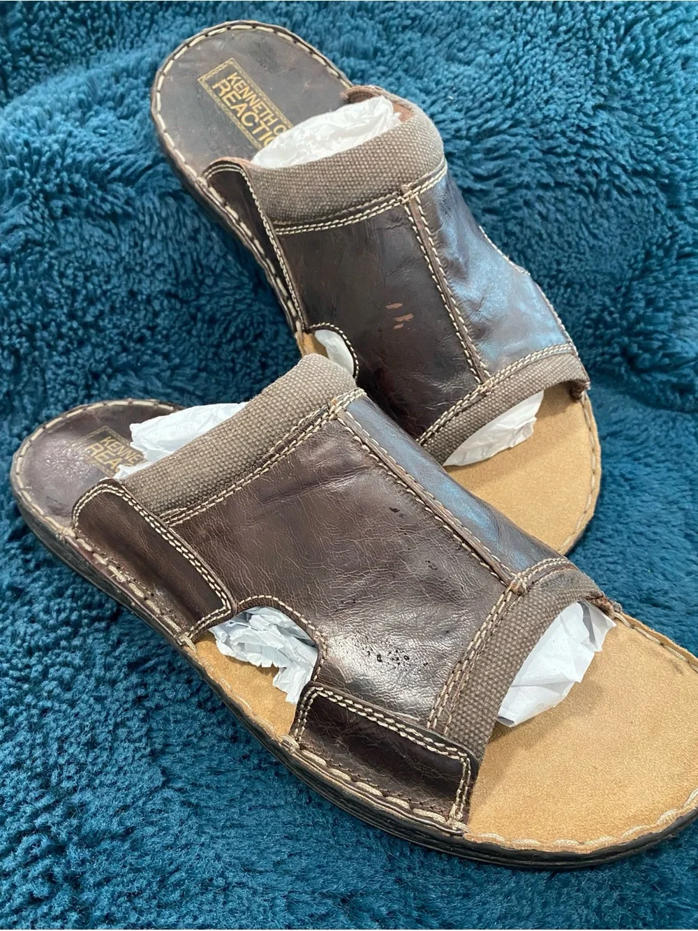 Kenneth Cole Reaction Men's Slide Sandals – Size 13 – Brown Leather – New